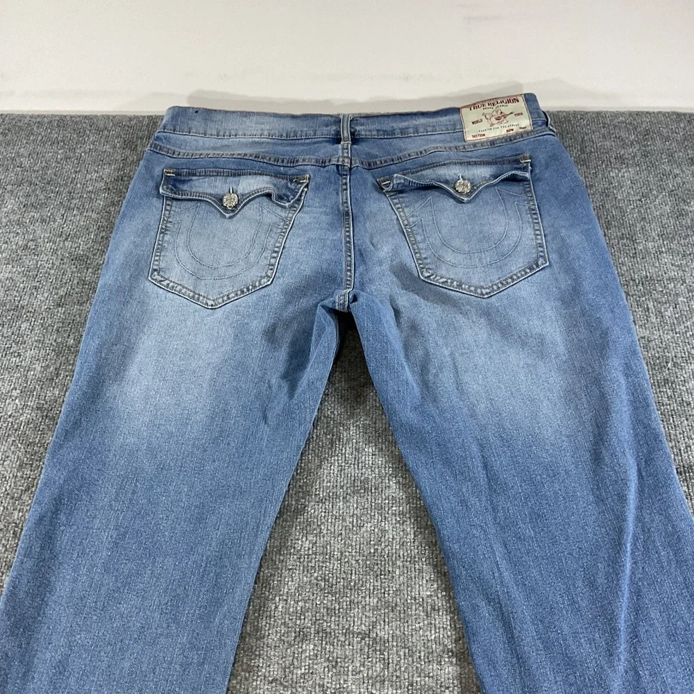 True Religion Ricky Relaxed Straight Jeans Mens 40x34 Blue Stretch Denim Pants